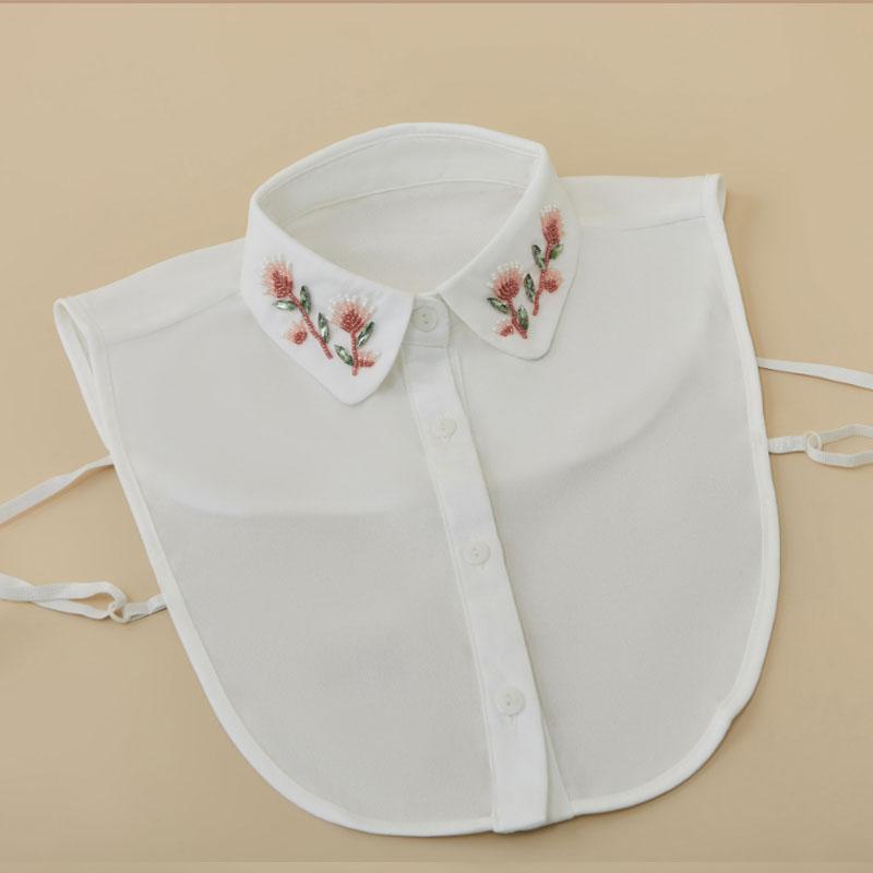 Heart Embroidery White Fake Collar Beads Detachable Collar Fake Women Vintage Crystal Lace Ladies False Blouse Collar Half Shirt