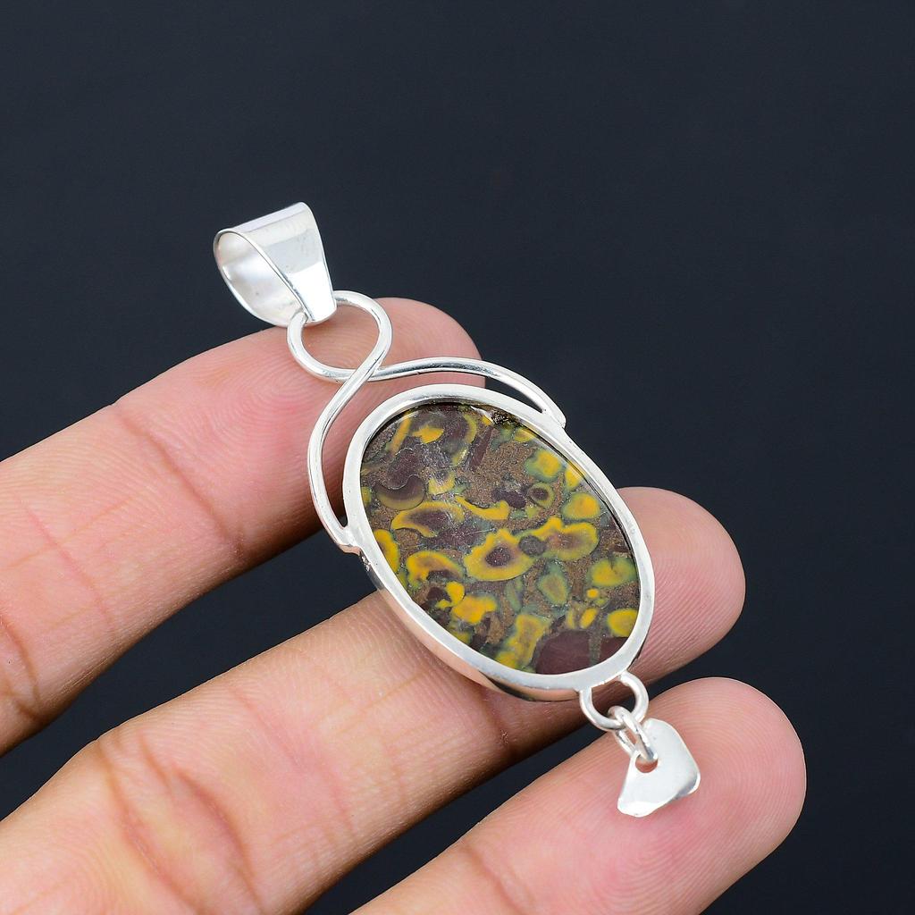 Sterling Silver Oval Fruit Jasper Gemstone Wife Engagement Boho Pendant Jewelry