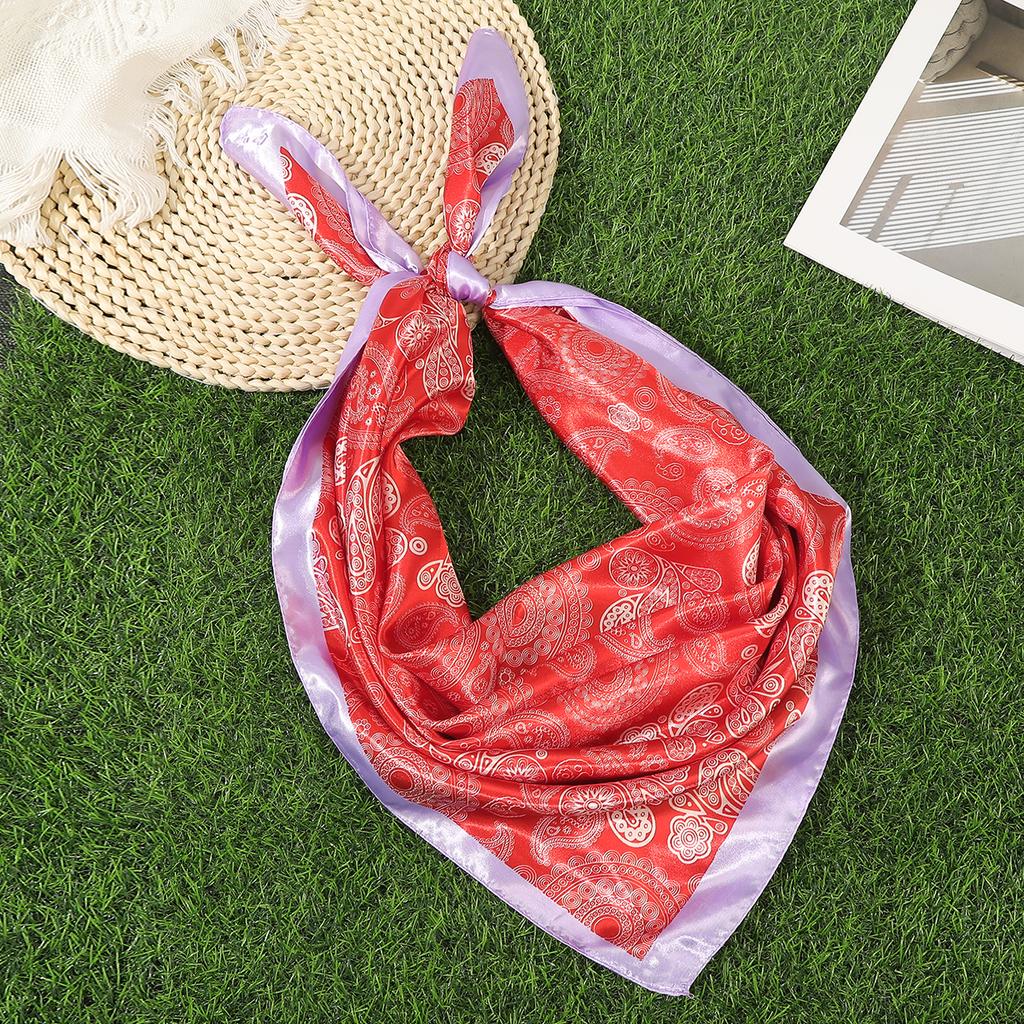 Floral Print Square Hair Scarf Headband for Women Hijab Hair Bands 90cm Female Satin Shawl Ribbon Foulard Neckerchief Headband
