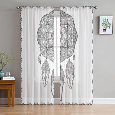Schwarz-weißer Traumfänger-Vorhang für Wohnzimmer, moderne Voile-Tüll-Fenstervorhänge für Schlafzimmer, Küchenvorhänge