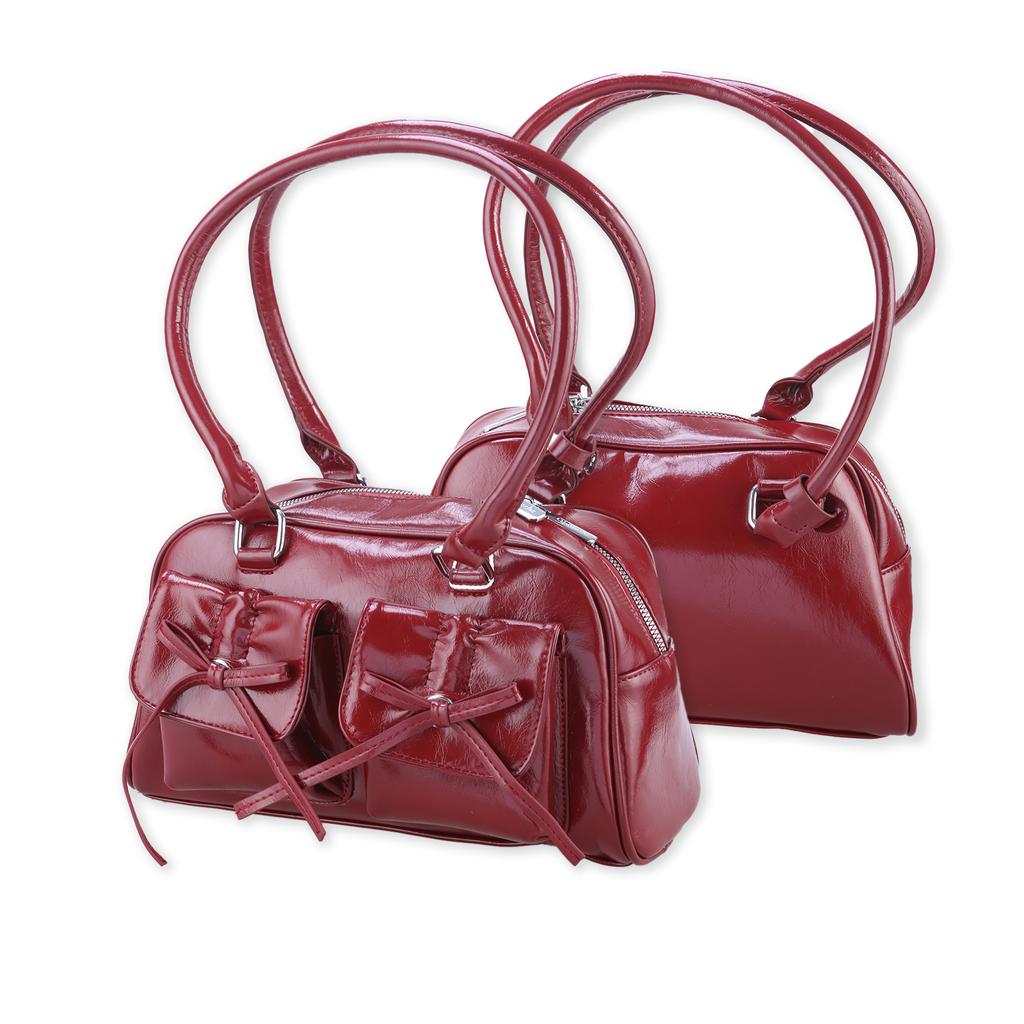 Fashion Underarm Bag Bowknot Armpit Bag Shoulder Bags Handbag Solid Color PU Leather Bag for Travel