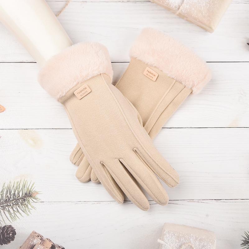 

Женские флисовые перчатки с сенсорным экраном - Бархатные, с меховой манжетой, для велоспорта и активного отдыха One Size