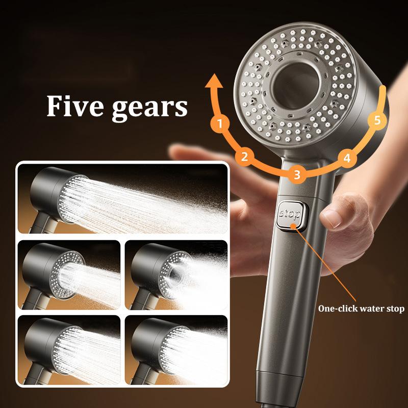 Five-speed Filter Super-pressurized Shower Head Handheld Hollow Large Water Outlet Bathroom Shower Head Set