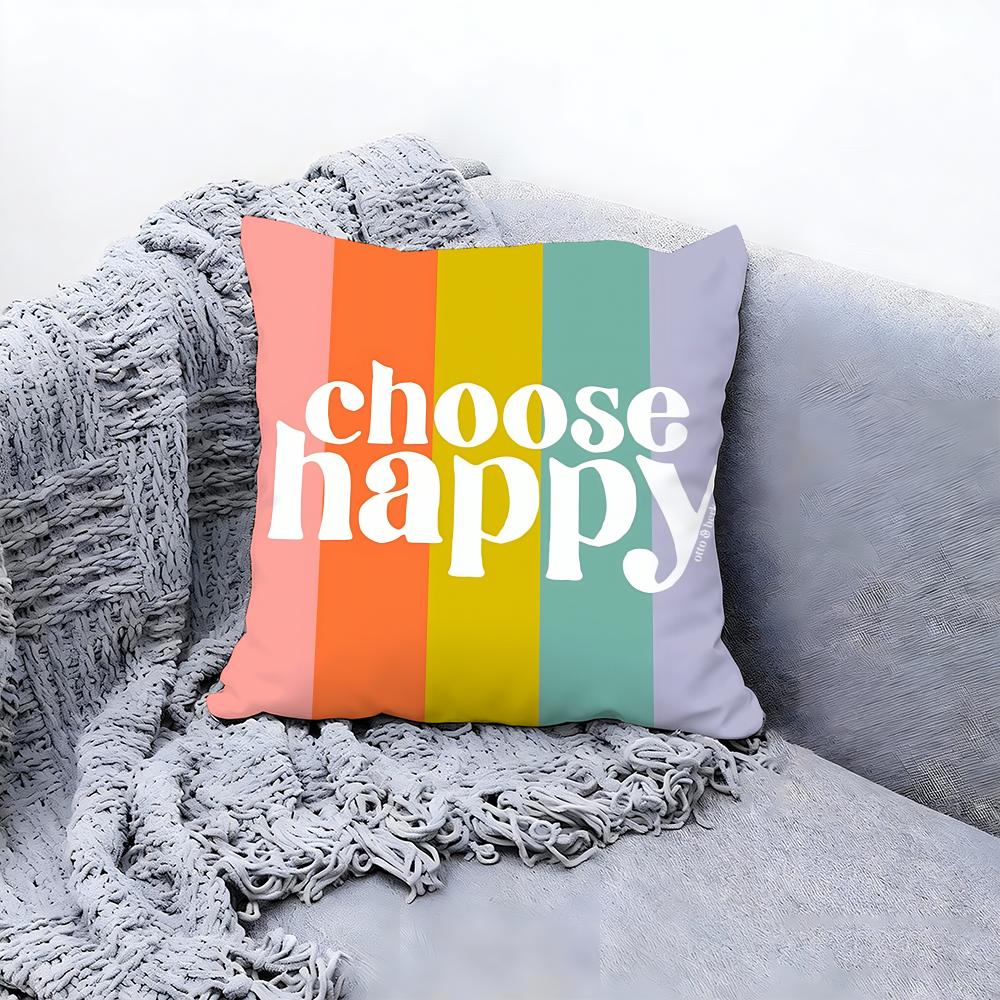 Joyful Happy Cushion Cover Premium Comfort Reversible Pillow Cove Two In One Design for Any Room Car Interior