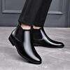 Chelsea Pointed Toe Leather Boots: Fashionable Slip-on, Korean & British Style Business Men's Plus Size Shoes.