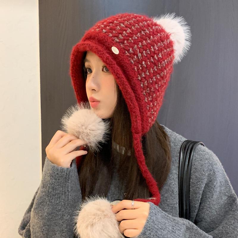 Solid Color Hat Women's Autumn and Winter Ear Protection Sweet Knitted Wool Hat Fashion Hat Thickened Thermal Hat