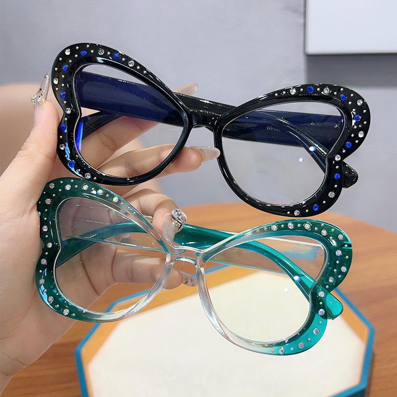 Butterfly Shape Women’s Eyewear Frames Rhinestone Decoration Anti Blue Light Women Glasses Korean Stylish Decorative Glass