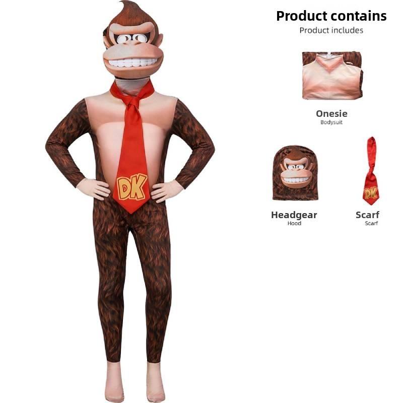 Super Mario Bros Donkey Kong Cosplay Costume For Kids And Adults With Gorilla Head Mask For Halloween Party