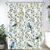 Watercolor Flower Shower Curtain, Vintage Plum Blossom Tropical Plant Green Leaf Bird Elegance, Bathroom Decor Set With Hooks