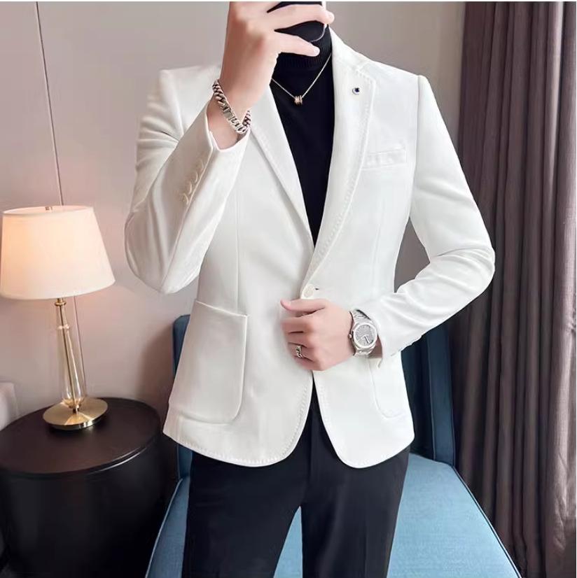 Fashion Suit Coat Men's Slim Fit Deerskin Velvet Elegant Luxury Blazer Coat Business Casual Wedding Plus Size Suit