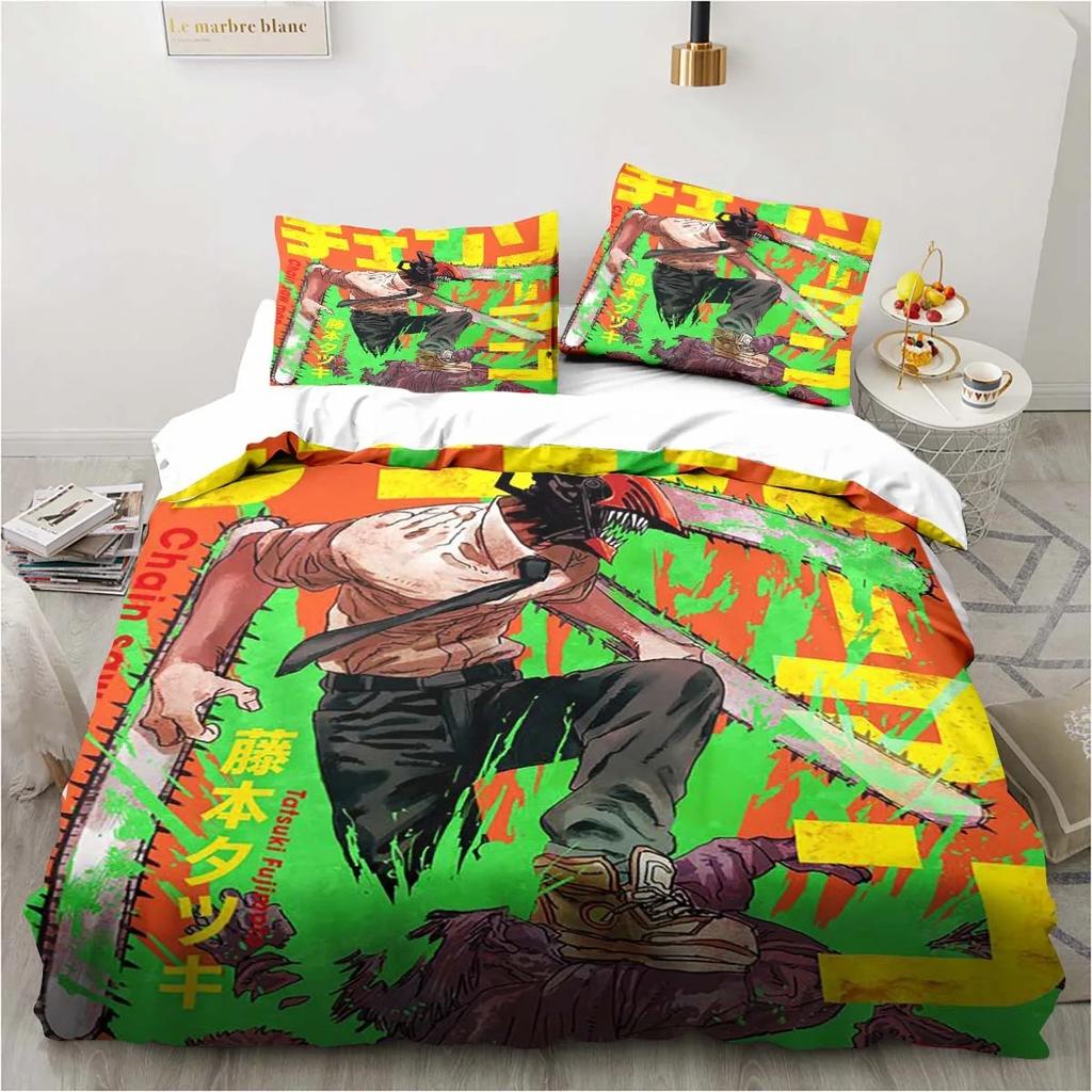 Chainsaw Man Bedding Lovely Anime Cartoon Twin Bedding Set 3 Piece Comforter Set Bed Duvet Cover Double King Cover Home Textile
