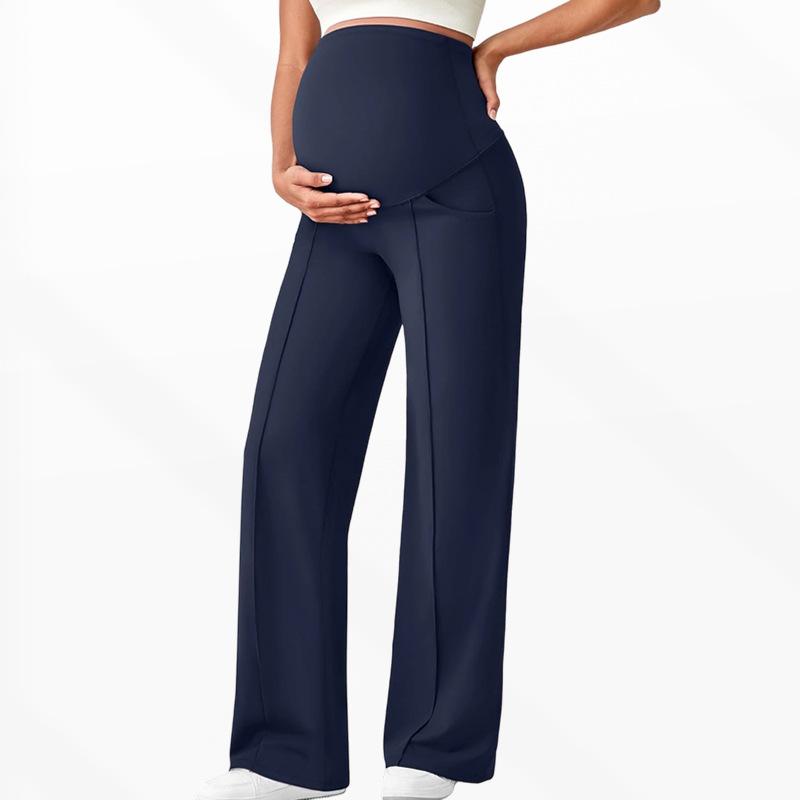 High Waist Maternity Pants,High Elastic Breathable Straight Wide Leg Trousers With Belly Support,No Tight Pressure On Abdomen For Pregnant Women