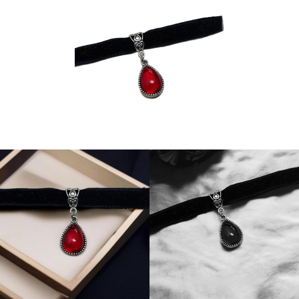 Gothic Vampire Necklace With Red Glass Drop And Silver Embedding For Women