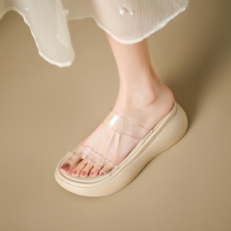 Slippers women's summer outer wear 2025 new models go out for leisure, small people increase their height, muffin shoes, thick-soled one-word coo