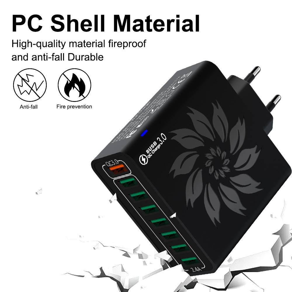 QC3.0 8-Port USB Fast Charger: 30W High Power, Colorful Flower Design, Compatible with US, European, and Korean Standards