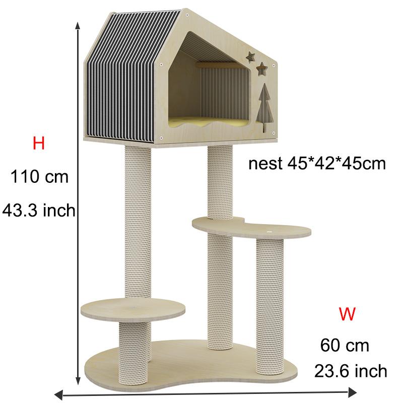 cat scratcher Wholesale Customized Christmas Cat Tree House Nature Wooden Tree Tower Cat Climbing Tree House Furniture Indoor (Light Grey,65x65x110)