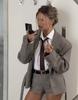 European & American Women's Autumn Casual Plaid Lapel Suit with Shorts