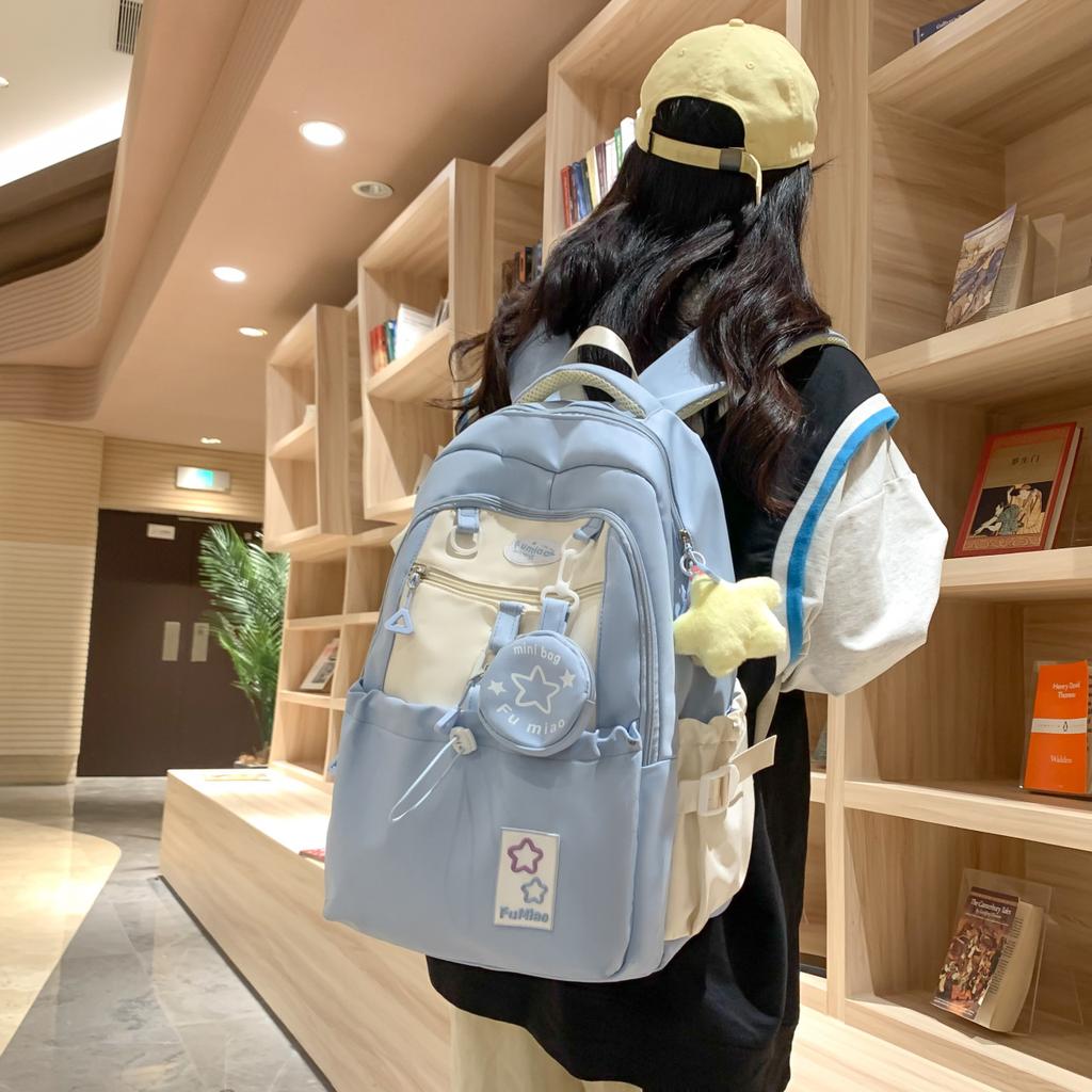 Schoolbag high value Mori fresh and sweet girl heart travel backpack large capacity contrasting color primary and secondary school students cute
