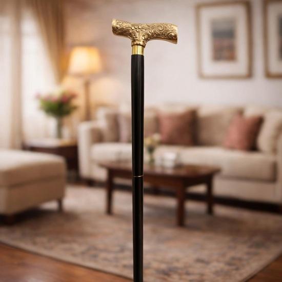 Hand Engraved Brass Handle Walking Cane Style Gentleman s Gift