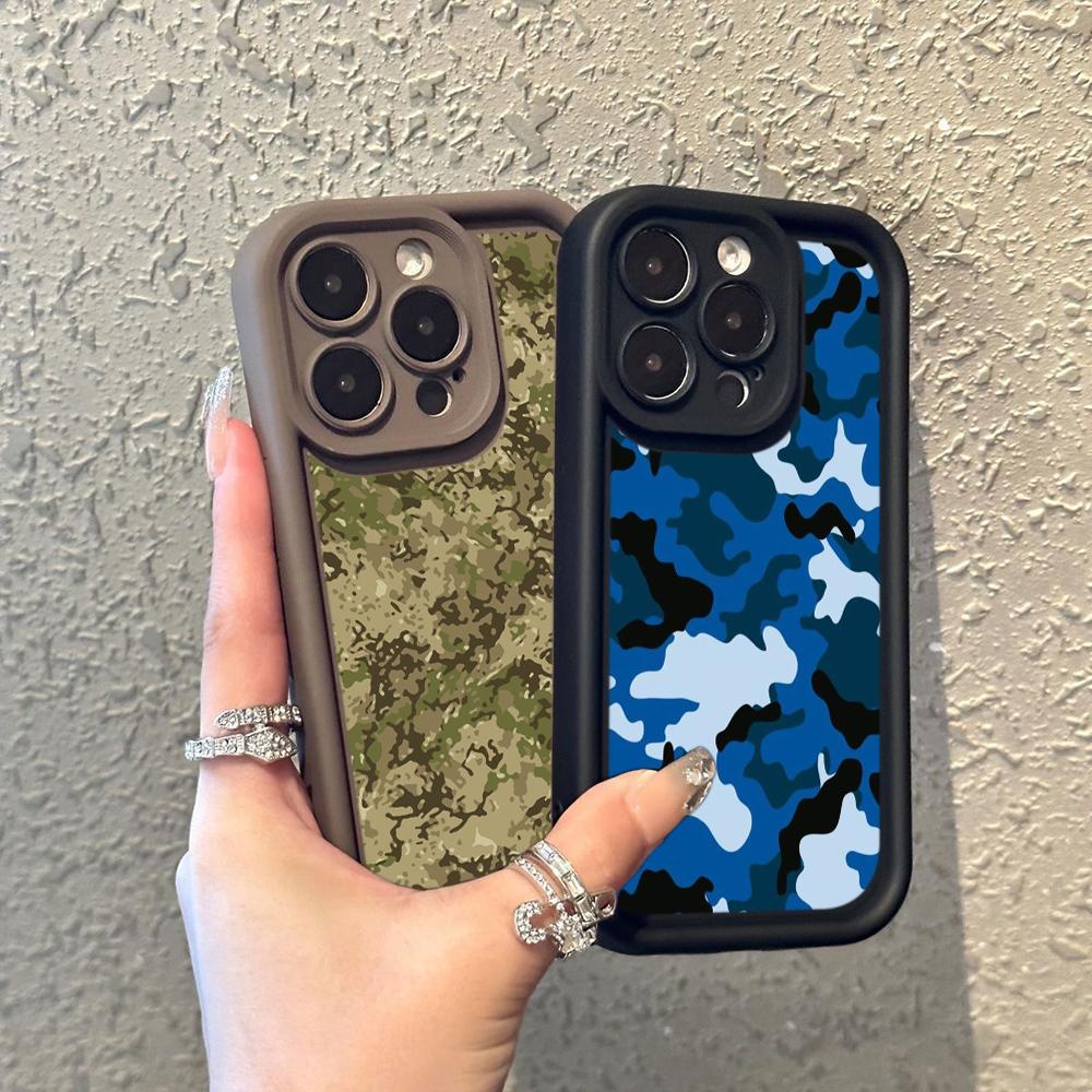 LZ6 Camouflage Camo Design Silicone Phone Case for iPhone 11 13 14 15 16 Pro Max 7 8 16 Plus 12 mini XS Max XR Shockproof Back Cover