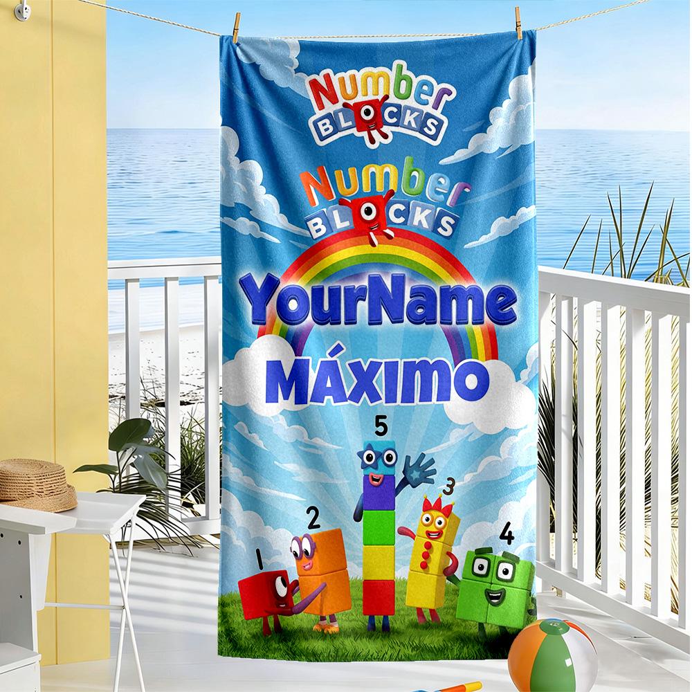Numberblocks Personalized Text Beach Towel Quick-Dry Soft Microfiber Portable for SwimmingBeachCamping Travel Beach AccessoriesGym