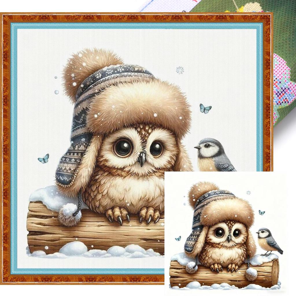 Winter Bird Printed Cross Stitch Kit 40x40cm DIY 11CT Embroidery Craft Set Decor