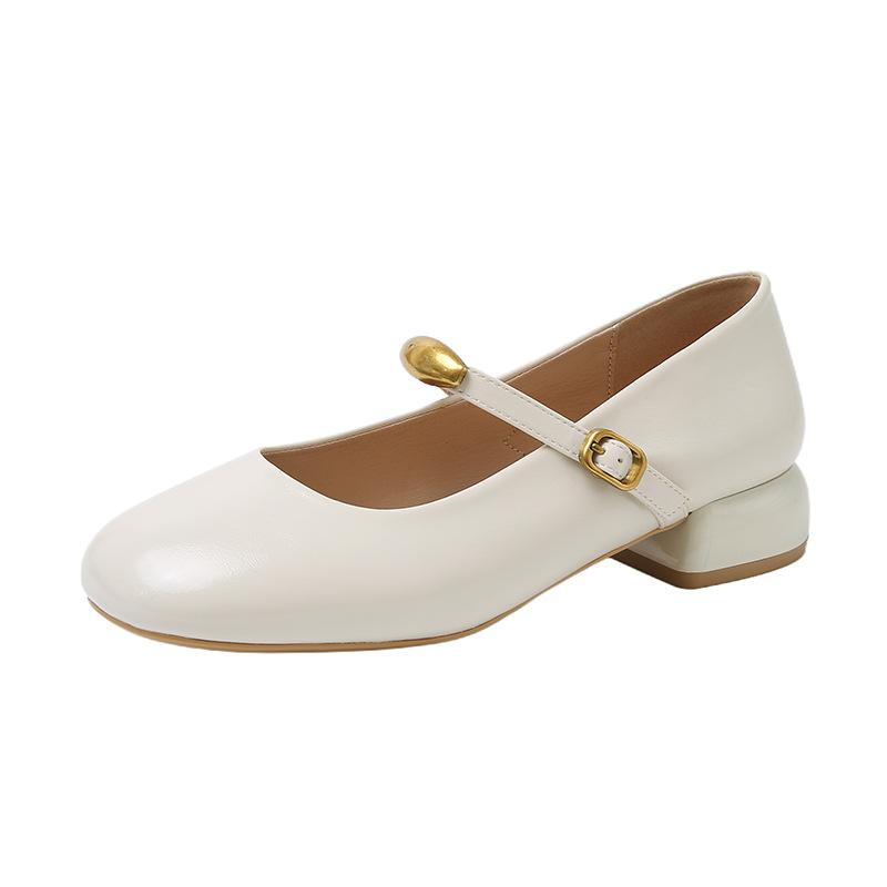 

2025 spring new one-word thick heel single shoes French fairy style temperament middle heel shoes Mary Jane shoes 40