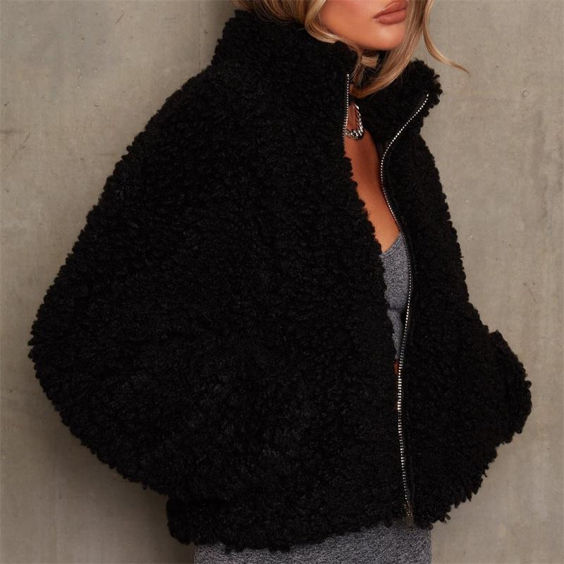 Women Lambswool Jacket New Plush Cardigan Warm Short Jacket