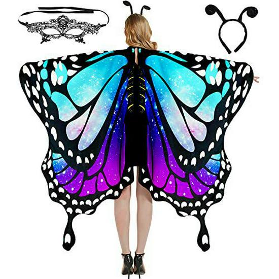 Rotating Butterfly Shawl: Halloween Belly Dance Gradient Wings Cloak