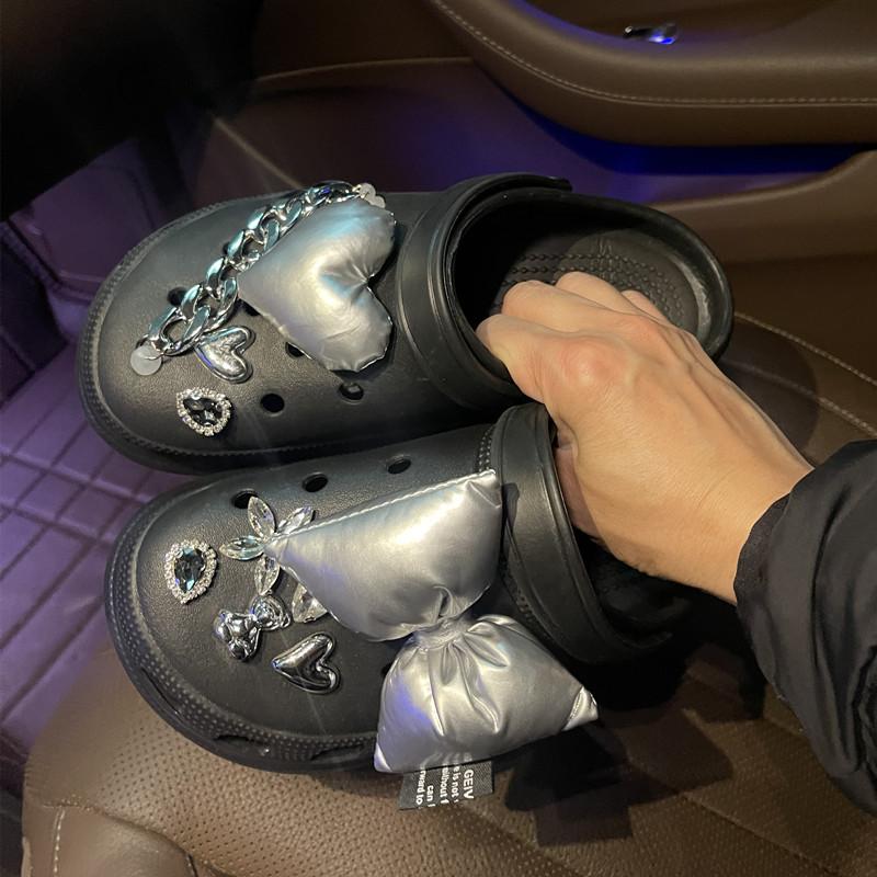 Skodekoration för Crocs DIY Gotisk Silverkedja Ädelsten Strass Skodekoration Spänne för Croc-berlocker Hålskor Tillbehör