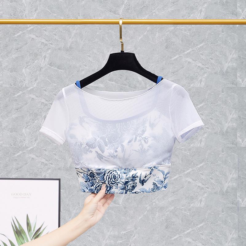 Spring/Summer Retro Chinese Style Mesh Layered Yoga Tank Top for Women
