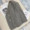 Women Double Breasted Gold Button Blazer Korean British Style Notched Lapel Suit Jacket Casual Office Outerwear