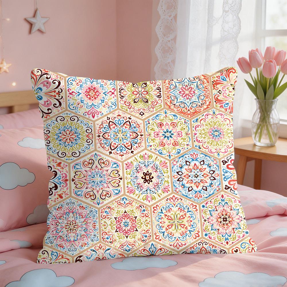 Ethnic Colorful Floral Bohemian Cushion Cover Short Plush Pillow Case Room Sofa Cushion Covers Home Decor Funda