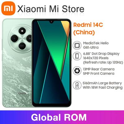 روم عالمي هاتف Xiaomi Redmi 14C الذكي شاشة LCD 6.88 بوصة كاميرا 13 ميجابكسل MediaTek Helio G81-Ultra ثماني النواة بطارية 5160mAh شحن سريع 18 واط