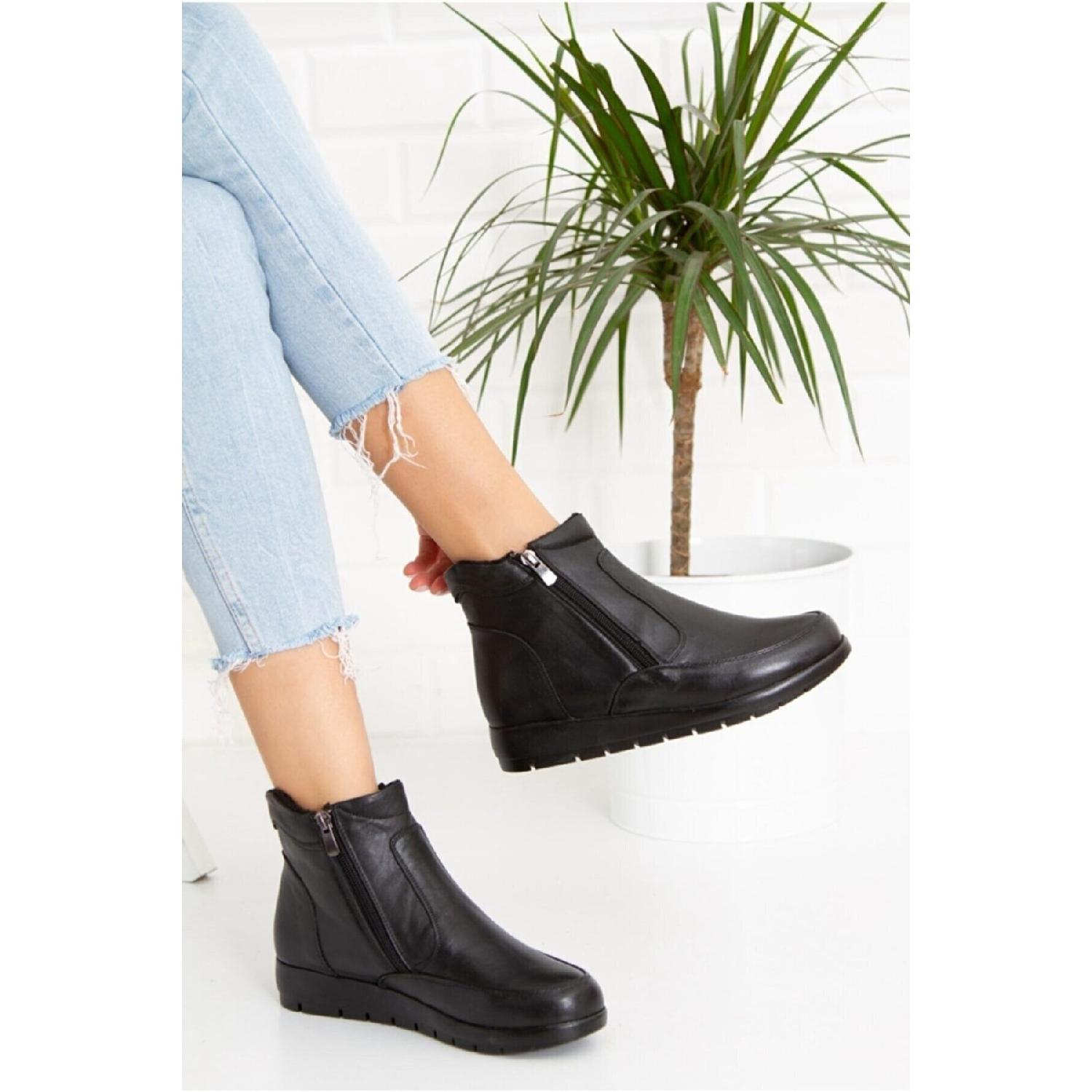 

Women s Daily Mother Bot Double Zipper Genuine Leather Full Ortopedic 36 коричневий