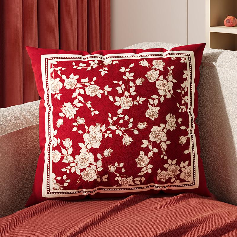 

New Chinese Style Wedding Red Festive Sofa Pillow Living Room Cushion Wedding Room Wedding Decoration Wedding Bedside Cushion Cover 45 * 45Cm pillow cover