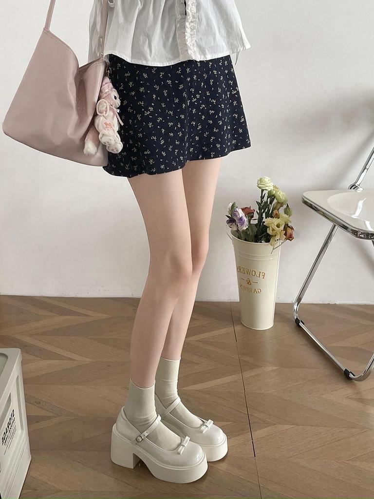 French Retro High-heeled British-style Small Leather Shoes, New Summer Bow Versatile Round Head Mary Jane Shoes for Women