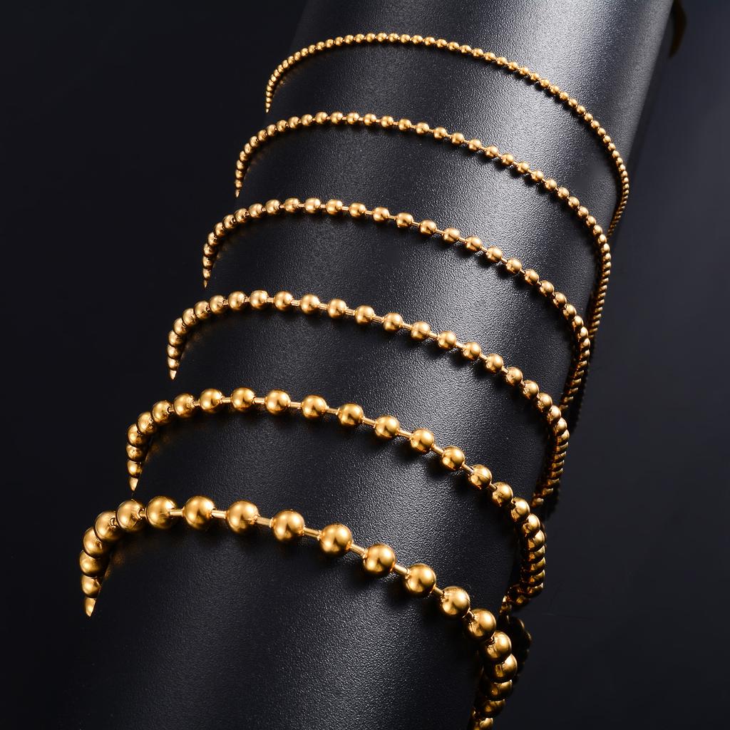 Gold Plated Stainless Steel Bead Bracelet for Women Girl Anklet Link Foot Hand Chain Ball Round Rolo Jewelry Accessories