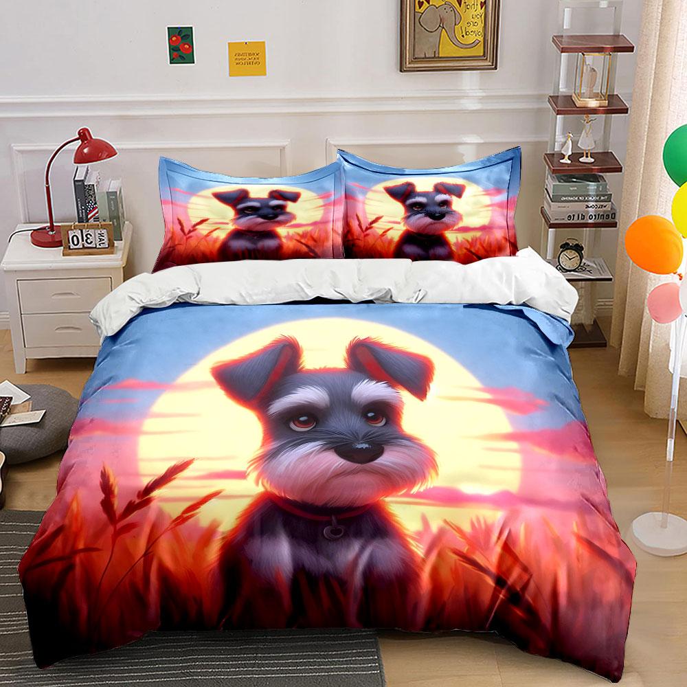 Sunset Dog Decor Set Bedding Set with 1 Duvet Cover 2 Pillowcases Single Double King Queen, Gift