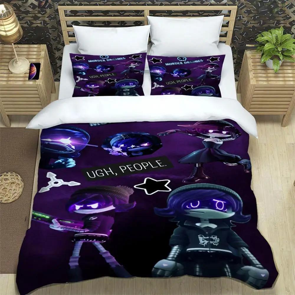 Zestawy pościeli z nadrukiem kreskówkowym Murder Drones luksusowa poszewka na kołdrę zestaw kołdry wykwintna pościel prezent urodzinowy