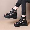 Sandalen Damen neu Sommer atmungsaktive Schuhe vielseitig schwarz hoher Absatz Ein-Wort-Schnalle mit Plateau Muffin Keilabsatz Schuhe