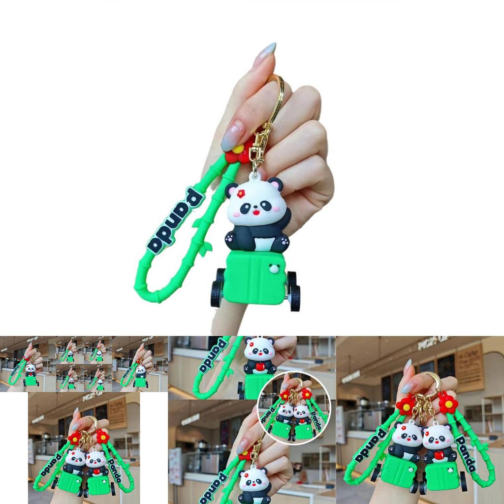 Adorable Cartoon Panda Keychain With Wind-up Car For Backpack Decoration