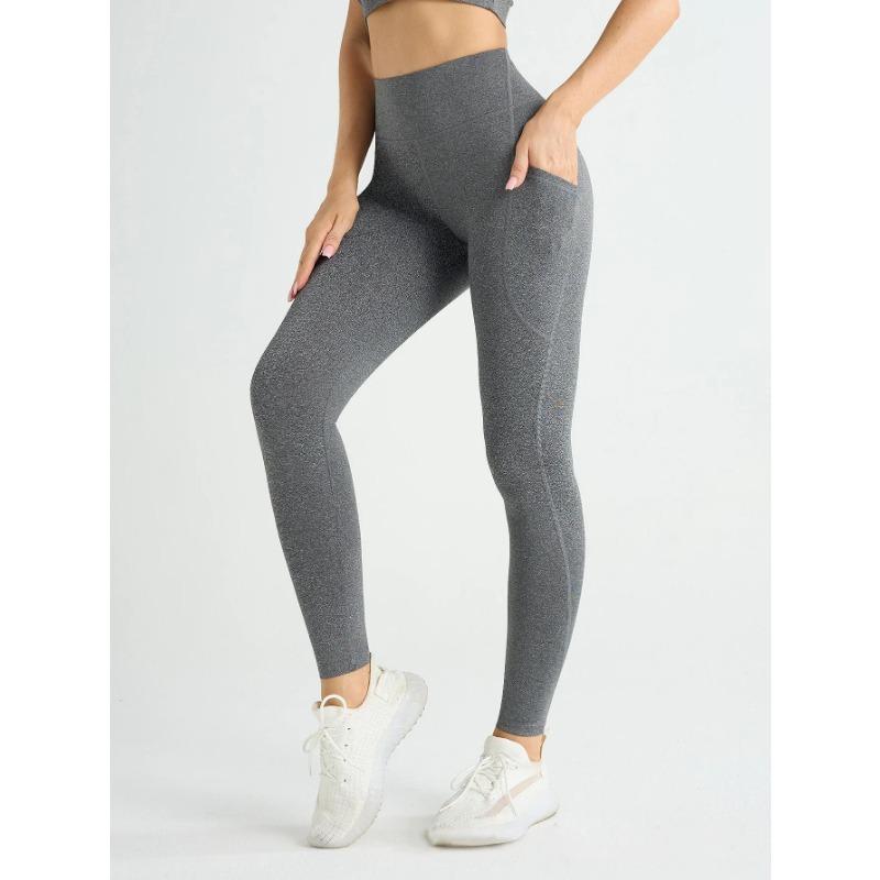 New High Waist Women's Leggings Stretch Yoga Pants Tights with Pockets Push Up Fitness Running Sportswear Solid Color Pants