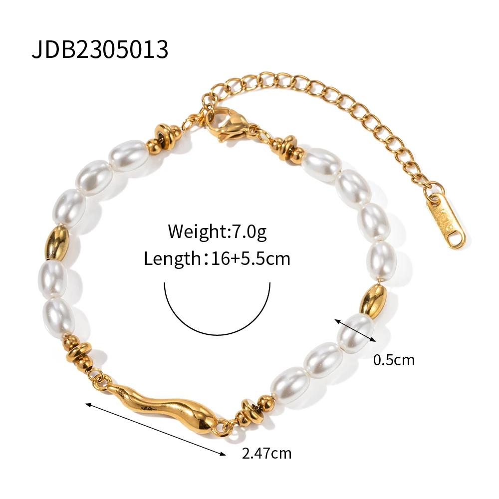 Glass Pearl Shaped Water Drop Cast Water Drop Bracelet Stainless Steel 18K Gold Plated Waterproof Summer Jewelry