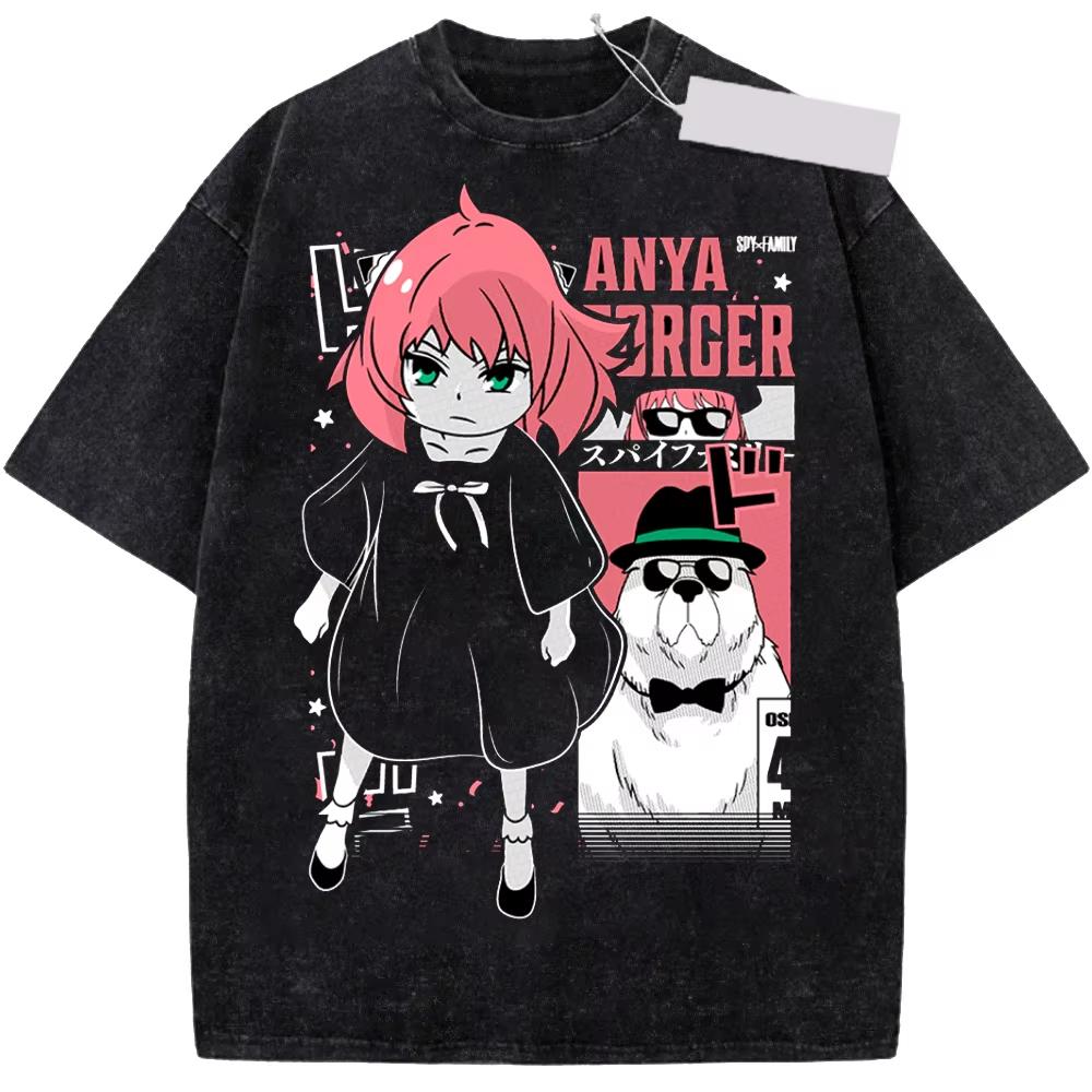 Anime SPY×FAMILY Anya Yor Loid Forger Peripherals Graphic Print T-shirt Men Women O-neck Cotton Retro Washed Summer New Tee Loose Casual Oversized Top