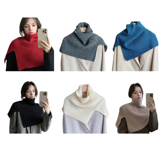 Women Shawl Scarf High Collar Side Split Design Windproof Warm Fabric Fake Collar Outdoor Lightweight Shawl Wrap