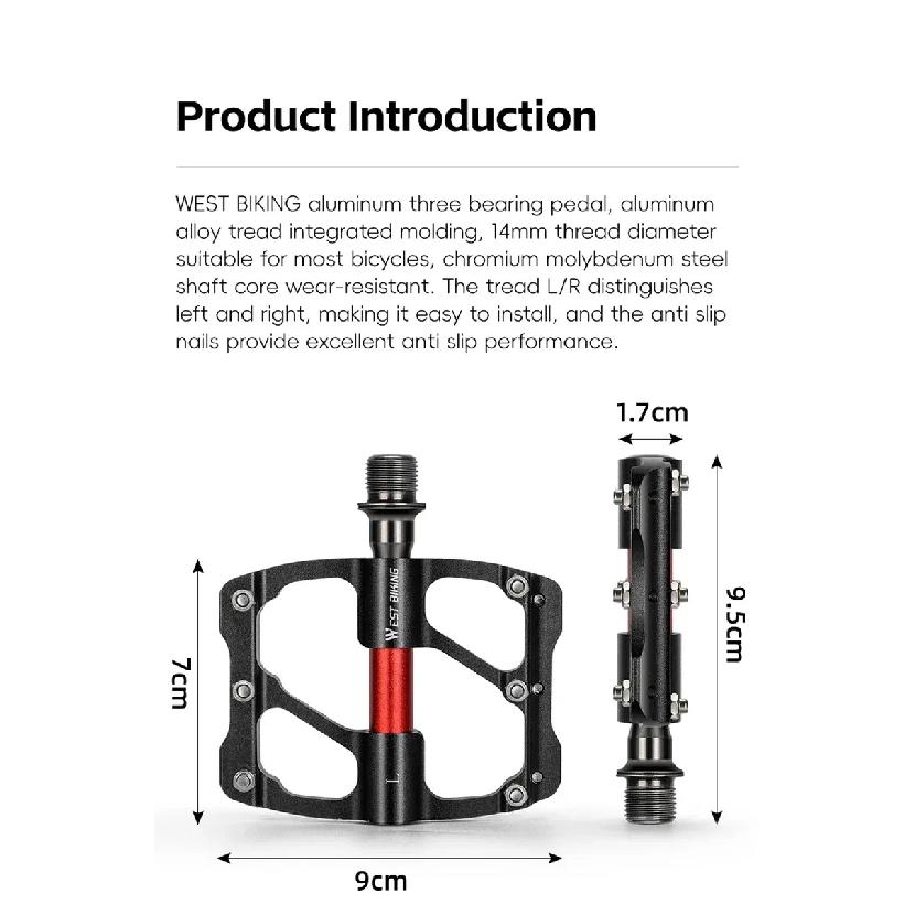 WEST BIKING Road Bike Ultralight Pedals CNC Aluminum Alloy MTB 3 Bearings Anti-Slip Compact Cycling Flat Pedals Bicycle Parts