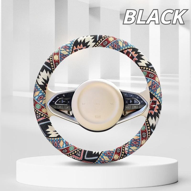 

Breathable Linen-Feel Steering Wheel Cover, Oriental Ethnic Pattern for 14.5-15 Inch Wheel, Comfort Grip All-Season коричневий