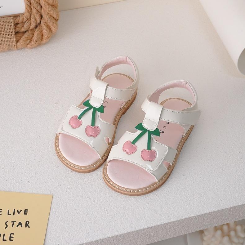 

ins Girls Sandals [Mint and Cherry] Spring and Summer New 23273 French Open-toe Double Open Velcro 25 покинуть белый