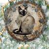 D Flat pc Inspired Cherry Blossoms  Cranes Metal Wall Art  Vintage Muted Green  Golden Round Decorative Plate  cm